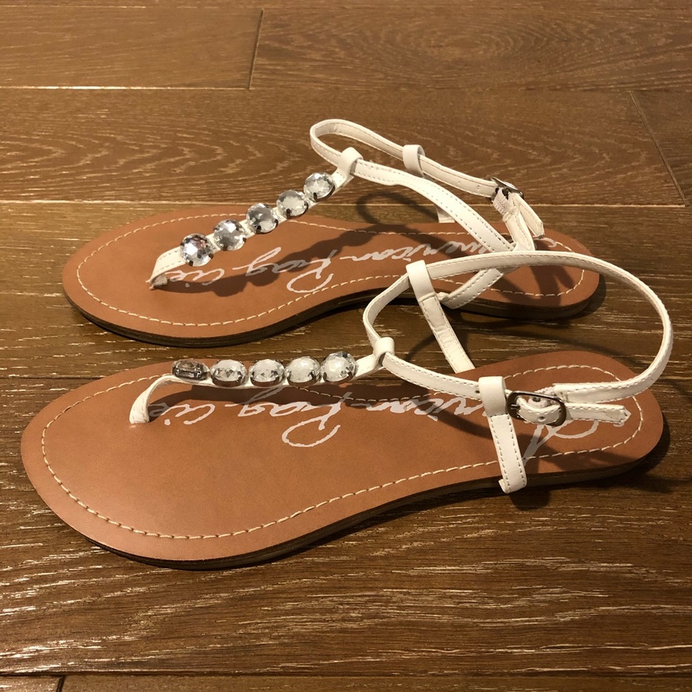 American Rag White Jeweled T-Strap Sandals